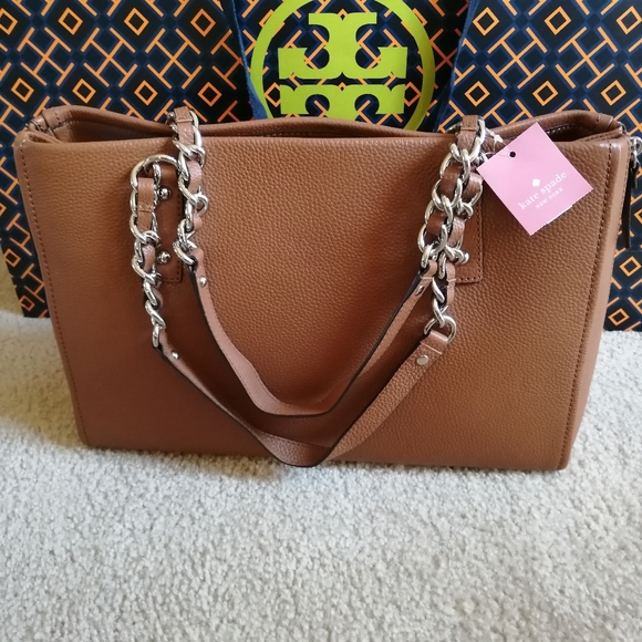 Kate Spade Andee Brown Leather Chain Shoulder Tote - Picture 3 of 5